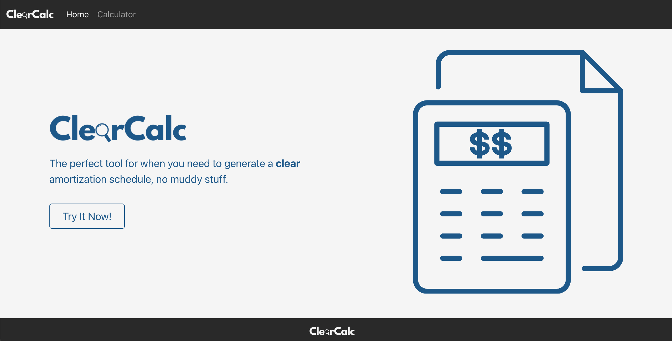 Screenshot of ClearCalc project homepage