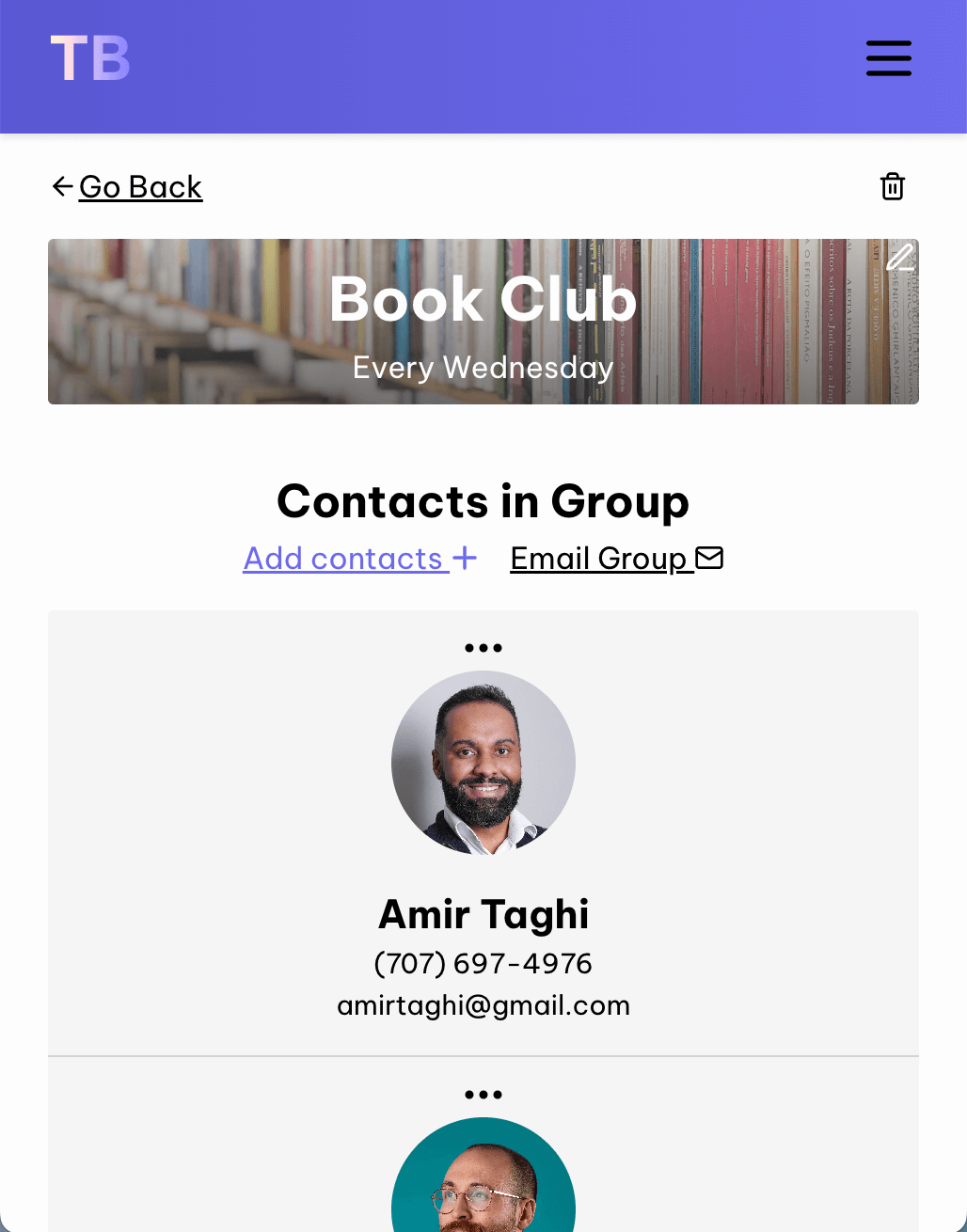 Screenshot of Touch Base project mobile group page